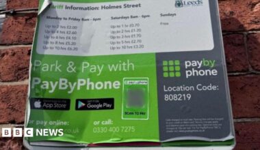 A notice with parking information on. It includes a barcode, contact details and tariffs.
