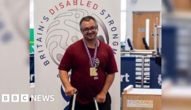 UK's first disabled strongman says lifting helps his cerebral palsy
