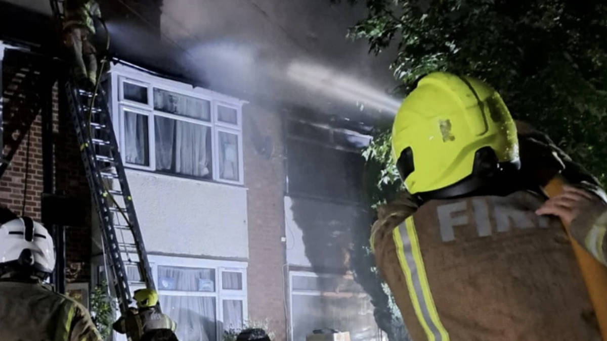 Huge fire rips through suspected cannabis factory in east London home