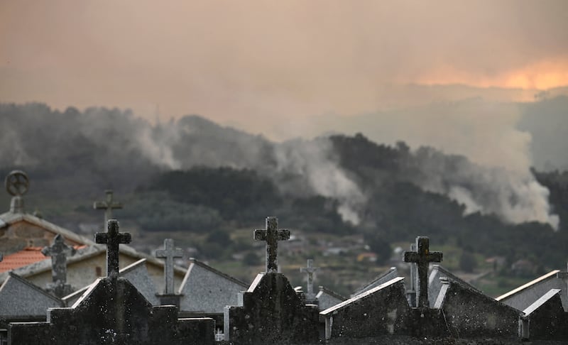 A wildfire burns near the village of Esposende, in northwestern Spain, on Sunday. Photograph: Miguel Riopa/AFP via Getty Images          