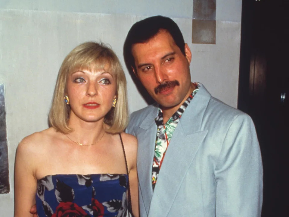 Mercury with Austin at an after-party for Queen's Wembley concerts, 12 July 1986 (Getty)