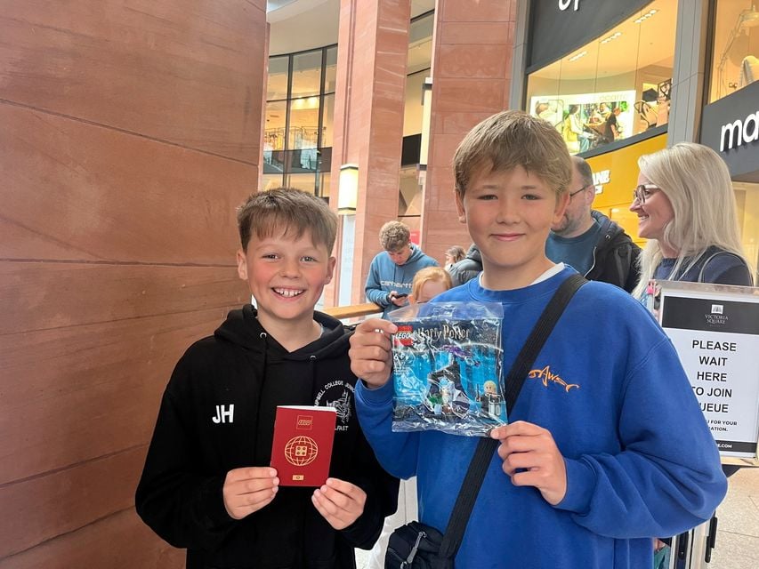 Jacob Hughes and Rowan Corry at the opening of NI's first Lego Store 