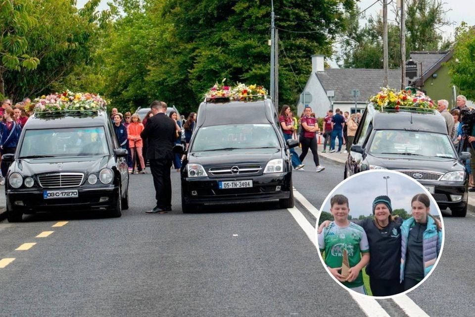 Three hearses carrying the coffins for the funerals of Vanessa Whyte and her children Sara and James (Pic: PA)