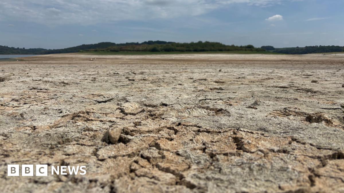 Carsington Water reservoir is pictured and is dry and cracking