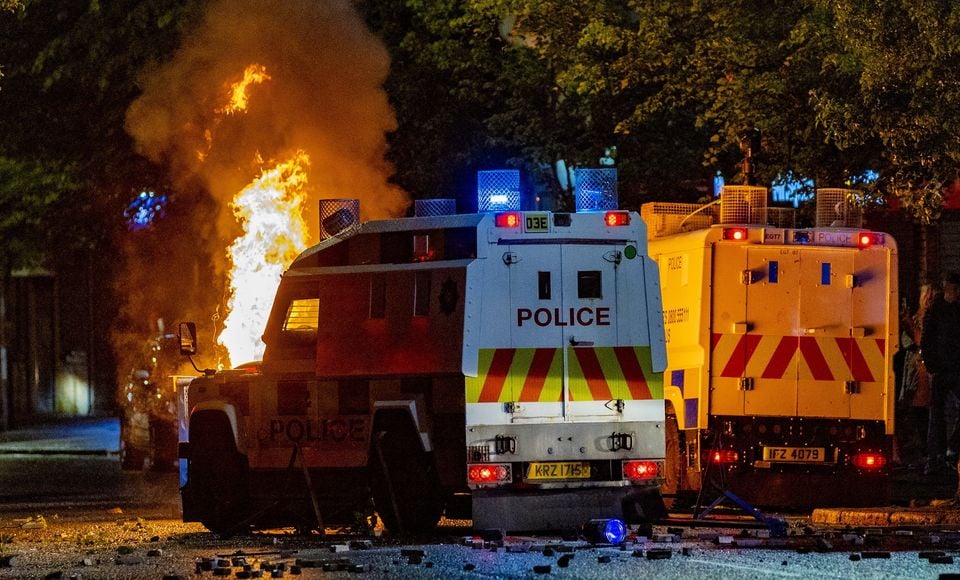 Disorder flared the Sandy Row area of Belfast on August 5 2024. Photo by Kevin Scott.