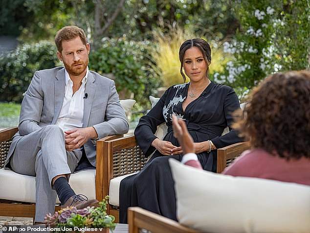Harry and Meghan during their controversial interview with Oprah Winfrey
