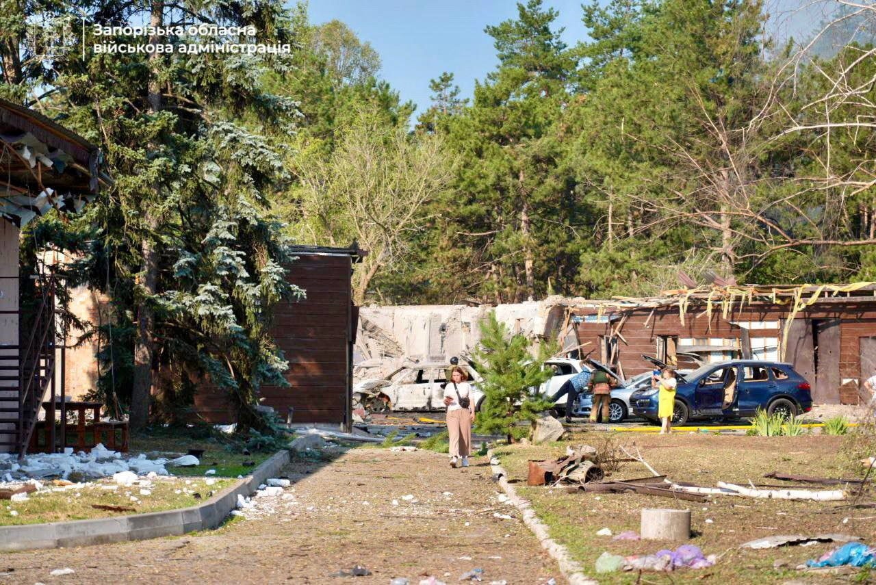 Wreckage and damage caused by a Russian military strike amid Russia's attack on Ukraine seen in Zaporizhzhia