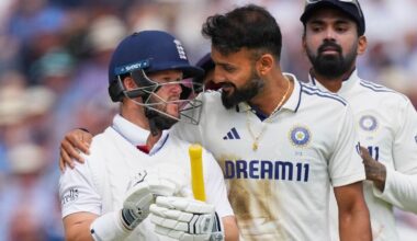 Akash Deep celebrated by punching the air before putting his arm around Duckett's shoulder and walking with him, seemingly exchanging a few words. (AP)