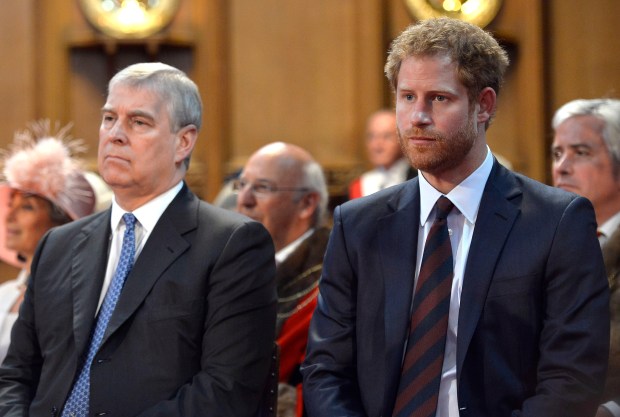 LONDON, ENGLAND - JUNE 10: Prince Andrew, Duke of York and Prince Harry during a reception at the Guildhall following the National Service of Thanksgiving for Queen Elizabeth II's 90th birthday at St Paul's Cathedral on June 10, 2016 in London, United Kingdom. (Photo by Hannah McKay - WPA Pool/Getty Images)