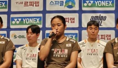 South Korean badminton player An Se-young speaks during the national team press conference at the Jincheon National Training Center in Jincheon, North Chungcheong Province, on Aug. 18, 2025. (Image courtesy of Yonhap)