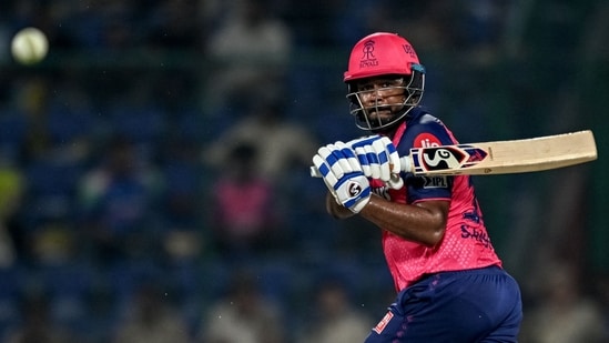 Rajasthan Royals' captain Sanju Samson watches the ball after playing a shot during the Indian Premier League(AFP)