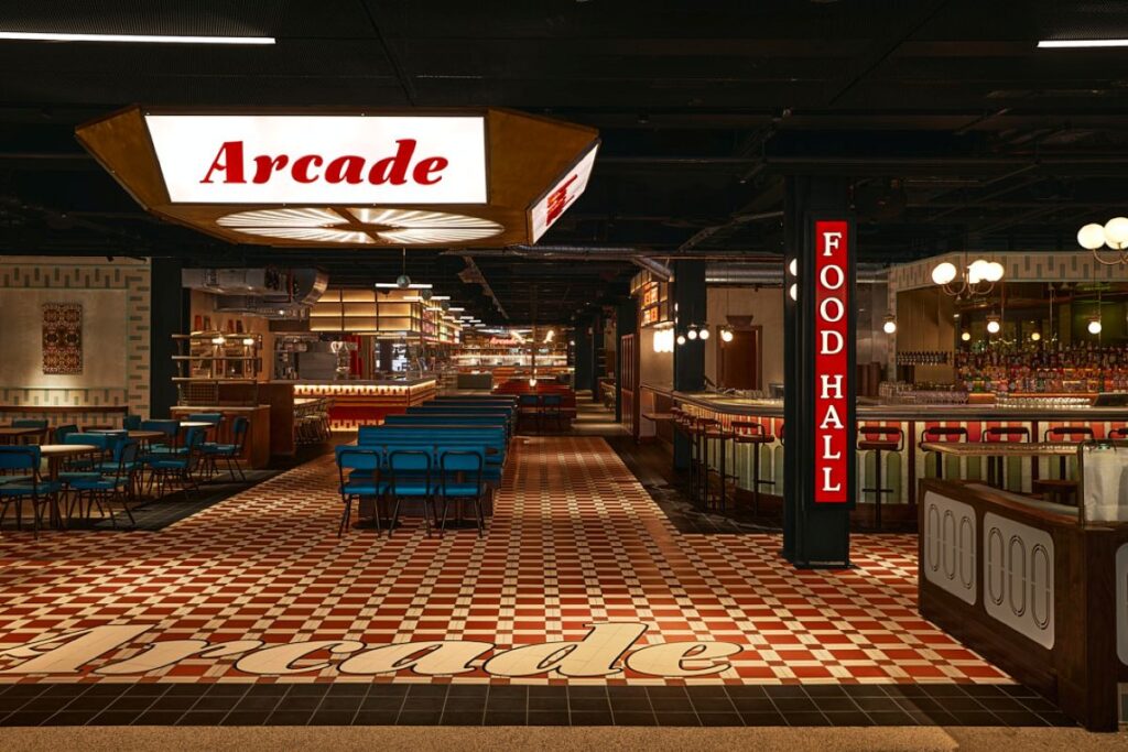 a pre-vis image of the Arcade Battersea food hall