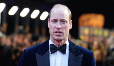 Prince William wears a tuxedo and bow tie on the red carpet