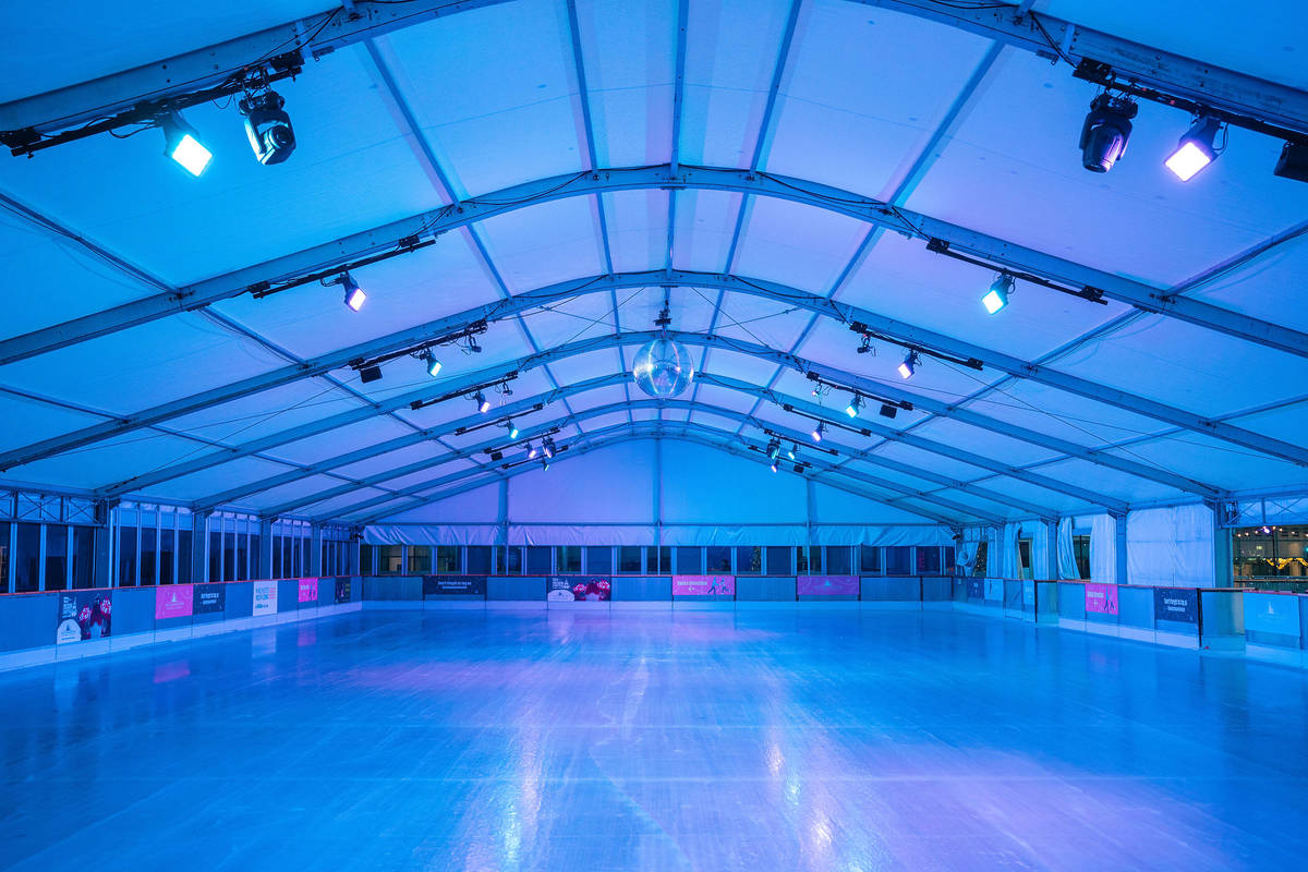 skate manchester ice rink lit up blue