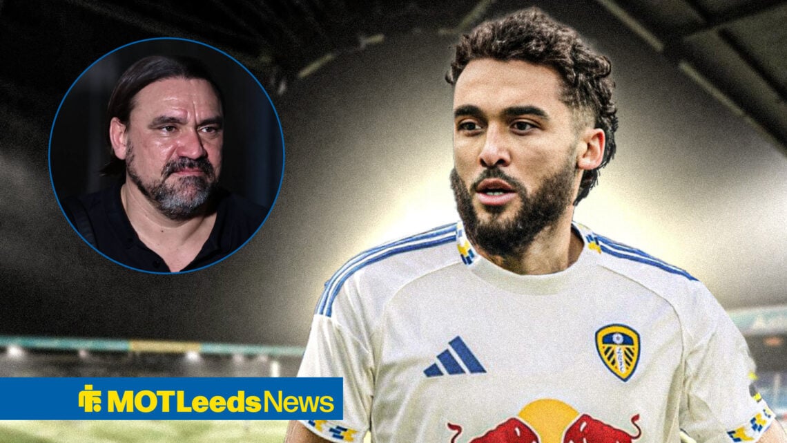 Leeds United striker Dominic Calvert-Lewin and Daniel Farke in circular inset