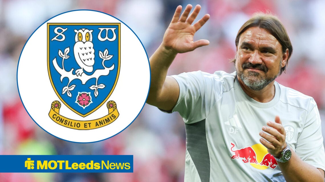 Daniel Farke looking pleased at the Sheffield Wednesday badge