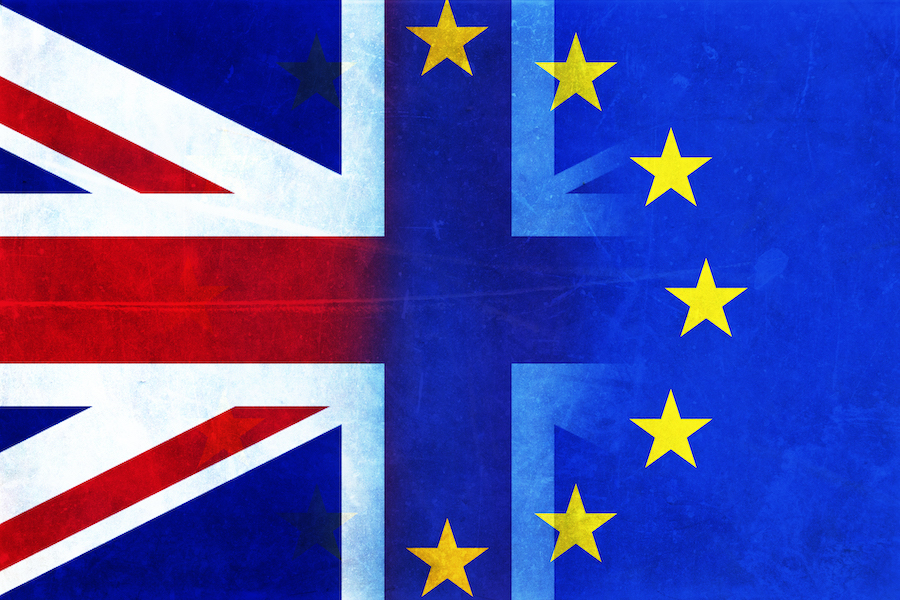 eu and uk flags blended together