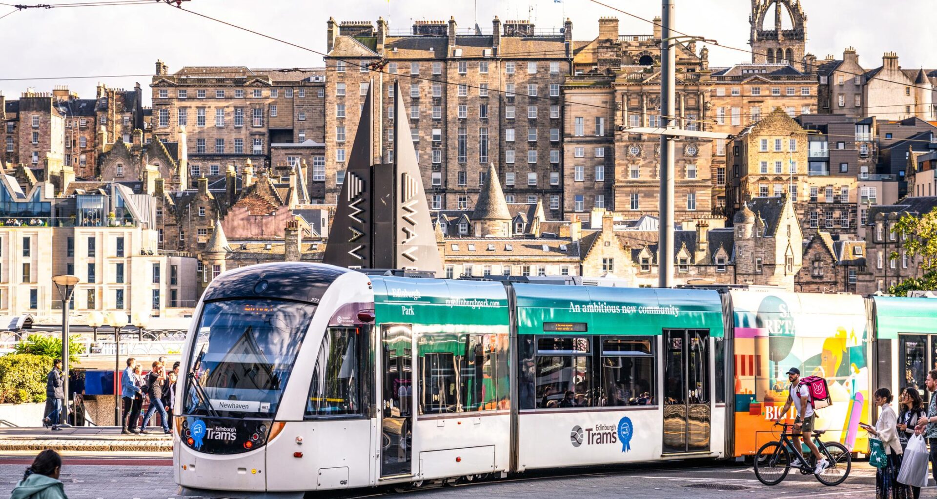 A tram turning at the east end of Princes Street