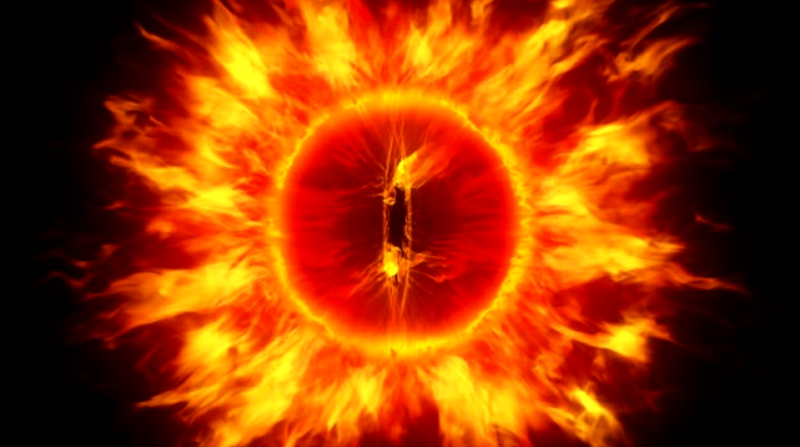 A ball of fire resembling a human eye, but the center is vertical instead of horizontal.