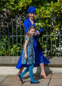 WINDSOR, ENGLAND - APRIL 09:  Catherine, Princess of Wales and Princess Charlotte attend the Easter Mattins Service at Windsor Castle on April 9, 2023 in Windsor, England. (Photo by Antony Jones/GC Images)