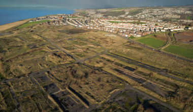 An aerial view of the former Woodhouse Colliery site and the location of West Cumbria Mining’s proposed coal project in Whitehaven, England. Credit: Christopher Furlong/Getty Images