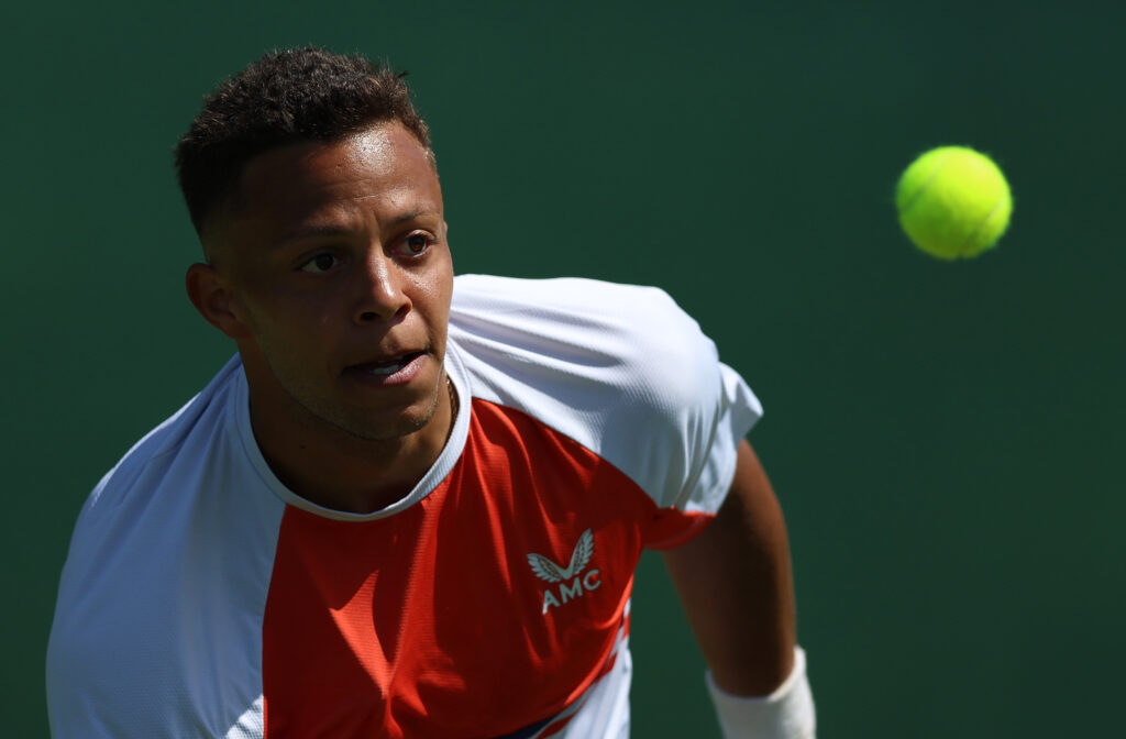 Jay Clarke of England practices at The National Tennis Centre on May 26, 2023 in London, England.