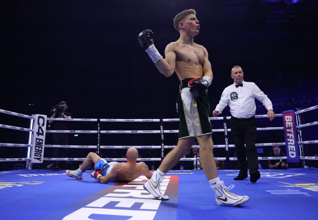 Giorgio Visioli walks off after scoring a KO win