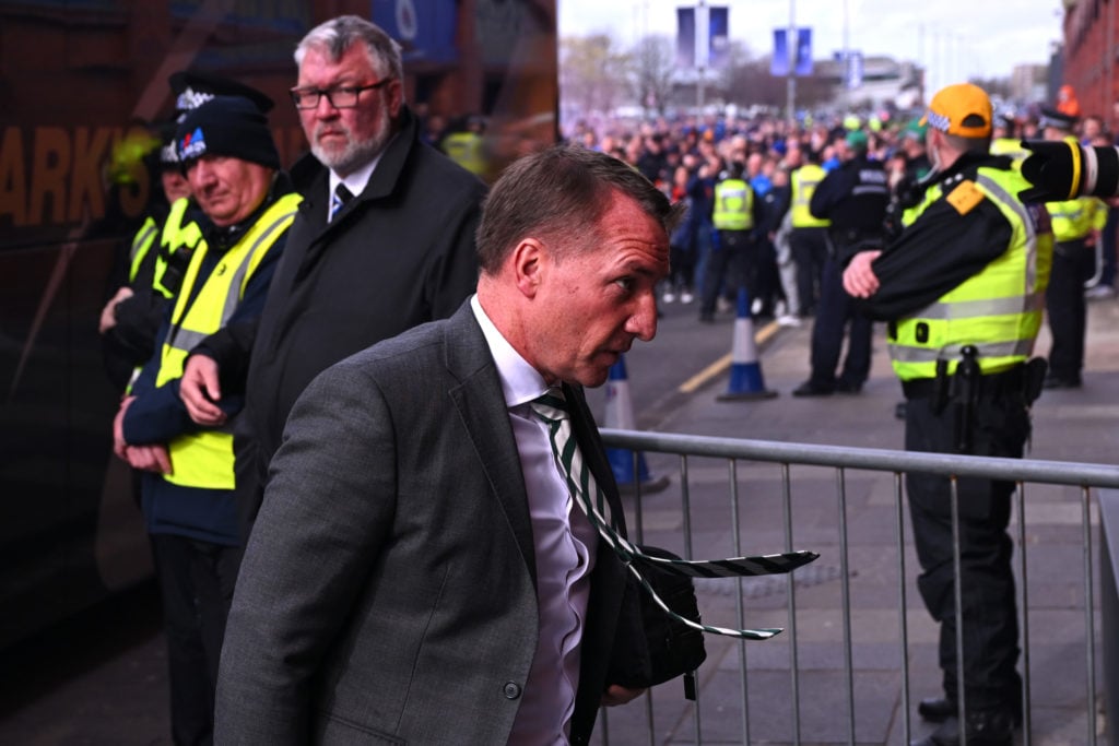 Brendan Rodgers, Manager of Celtic arrives at the stadium prior to the Cinch Scottish Premiership match between Rangers FC and Celtic FC at Ibrox Stadium