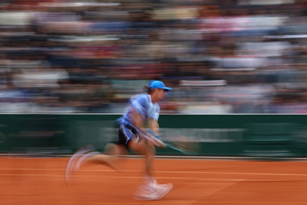 Alex De Minaur running during his men's singles match against Germany's Jan-Lennard Struff on day seven of the French Open tennis tournament at the Roland Garros Complex in Paris.