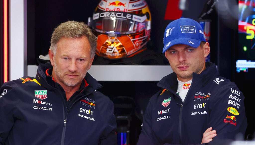Christian Horner and Red Bull driver Max Verstappen at the Dutch Grand Prix