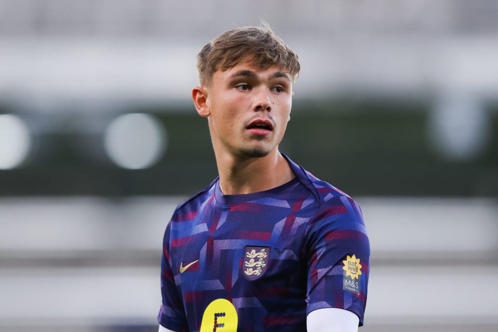 Callum Doyle warms up before England v Austria in the U21 International Friendly clash.