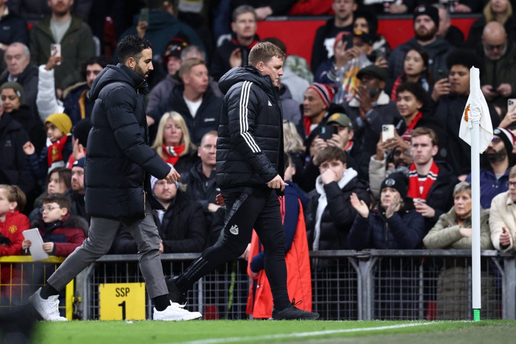 Ruben Amorim and Eddie Howe after a game between Newcastle and Man United.