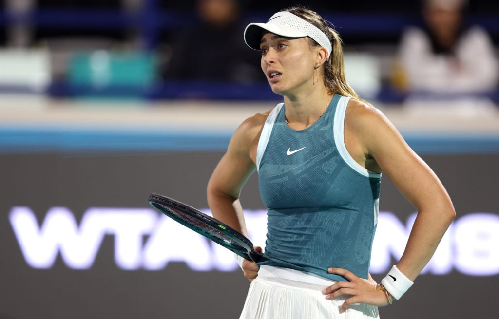 Paula Badosa reacts at the Abu Dhabi Open.