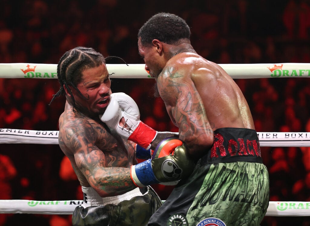 Gervonta Davis receives a right uppercut from Lamont Roach