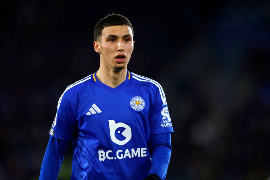 Bilal El Khannous in action during Leicester City vs Manchester United in the Premier League.