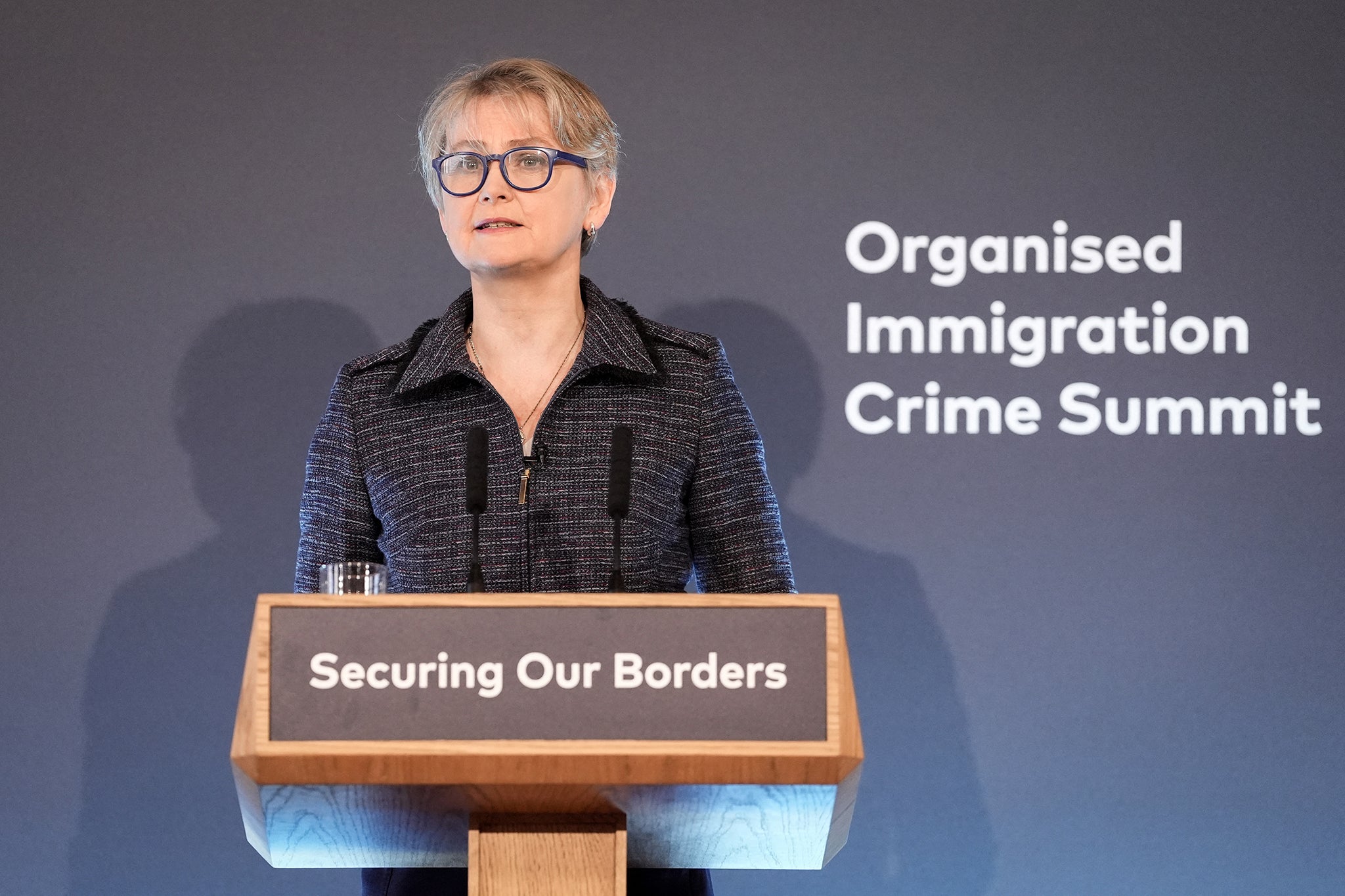 Yvette Cooper delivers a speech during the Border Security Summit in London