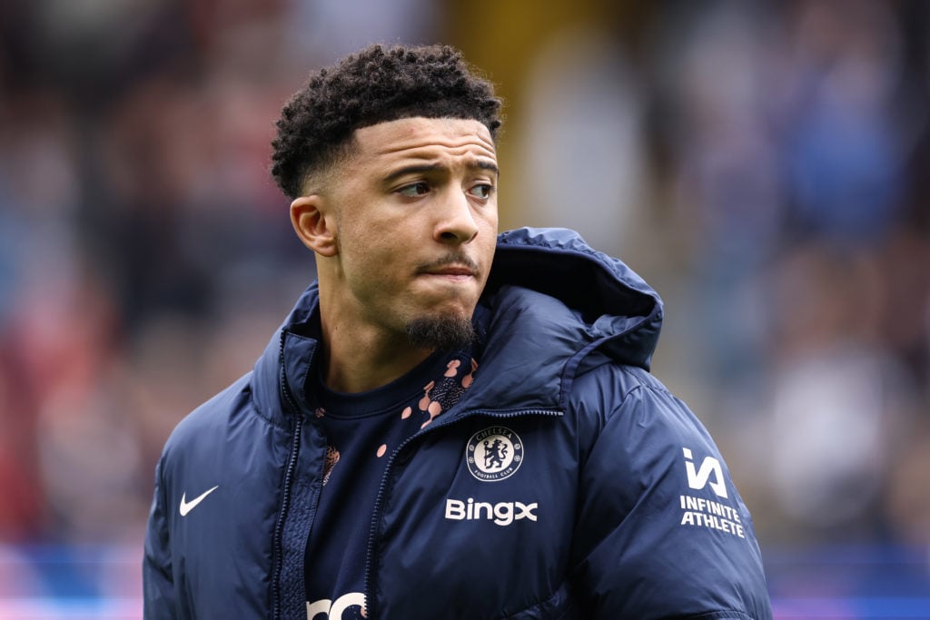Jadon Sancho of Chelsea during the Premier League match between Fulham FC and Chelsea FC at Craven Cottage on April 20, 2025 in London, England.