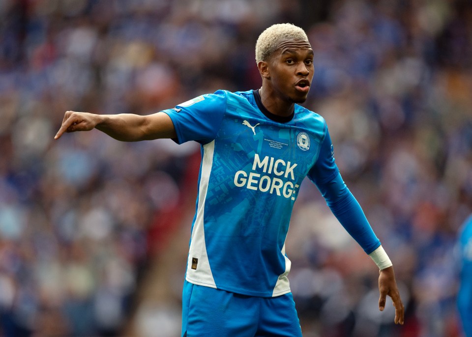 LONDON, ENGLAND - APRIL 13: Malik Mothersille of Peterborough United during the Vertu EFL Trophy Final match between Birmingham City and Peterborough United at Wembley Stadium on April 13, 2025 in London, England. (Photo by Visionhaus/Getty Images)