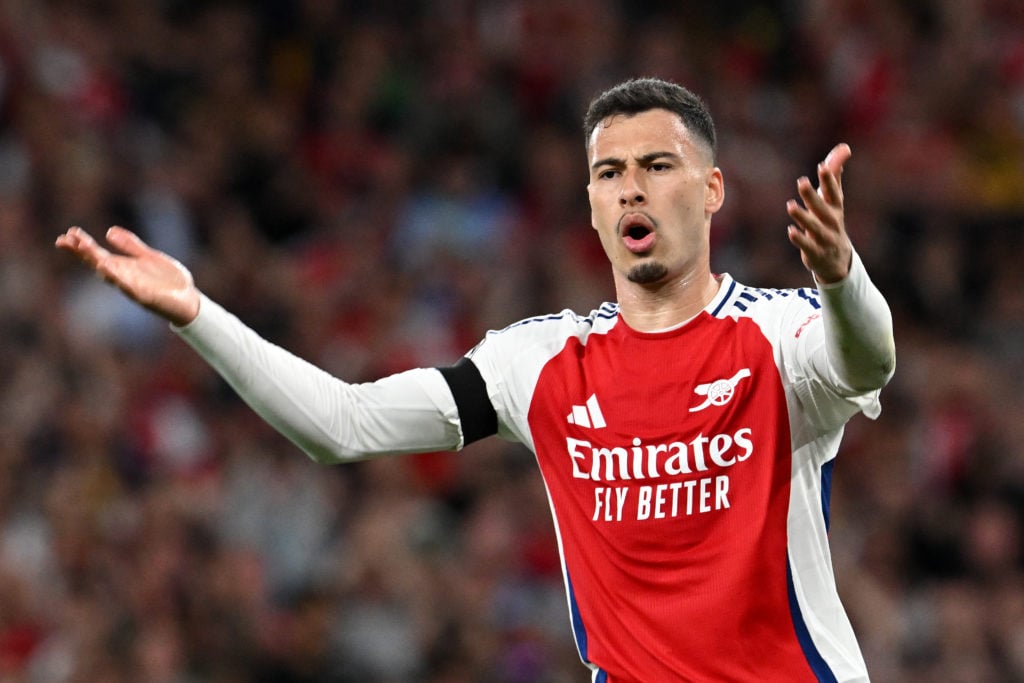 Gabriel Martinelli trying to lift the crowd up during the UEFA Champions League clash between Arsenal and PSG.