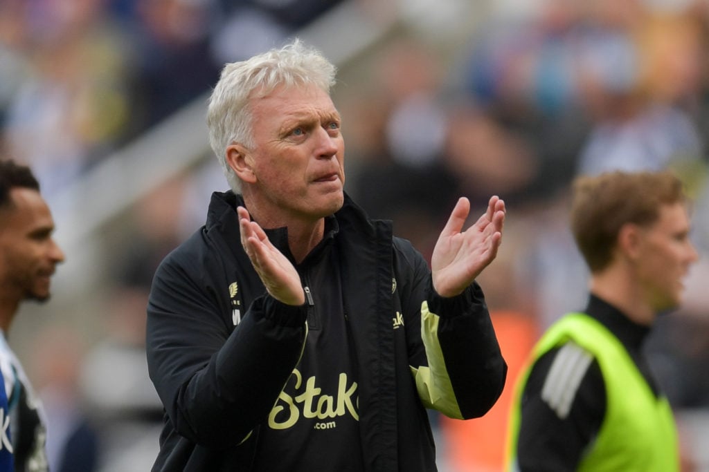 Everton manager David Moyes applauds the fans after a Premier League match.