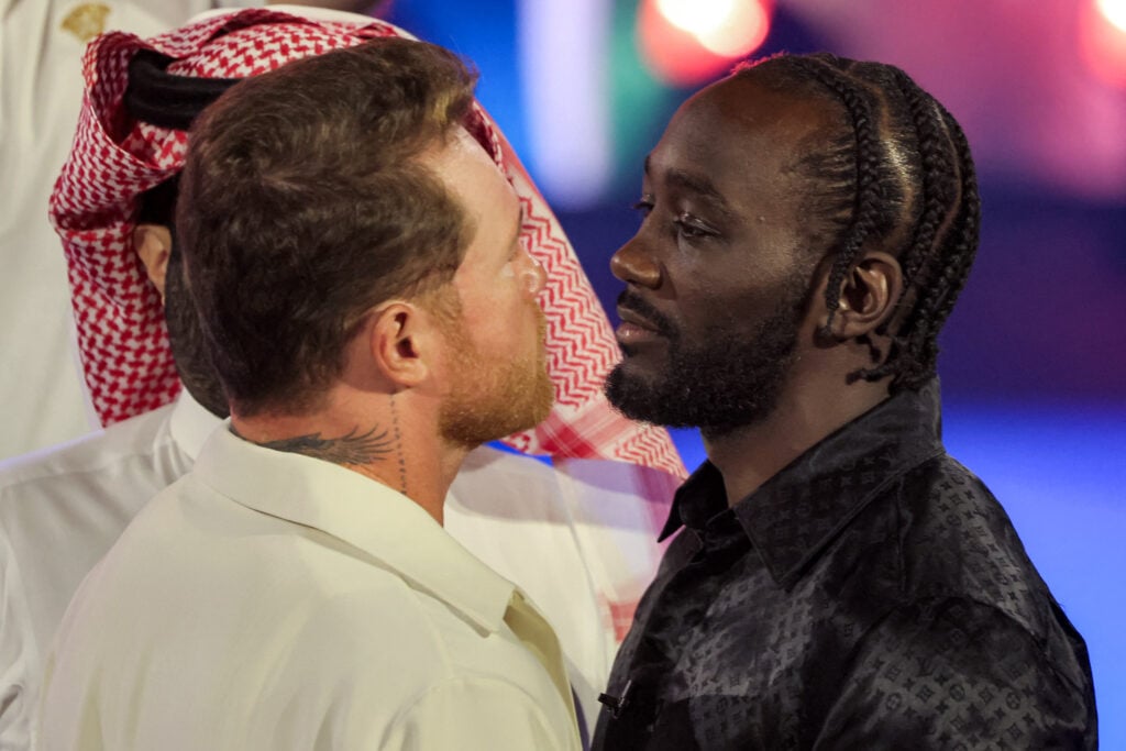Canelo Alvarez and Terence Crawford face-off during press conference