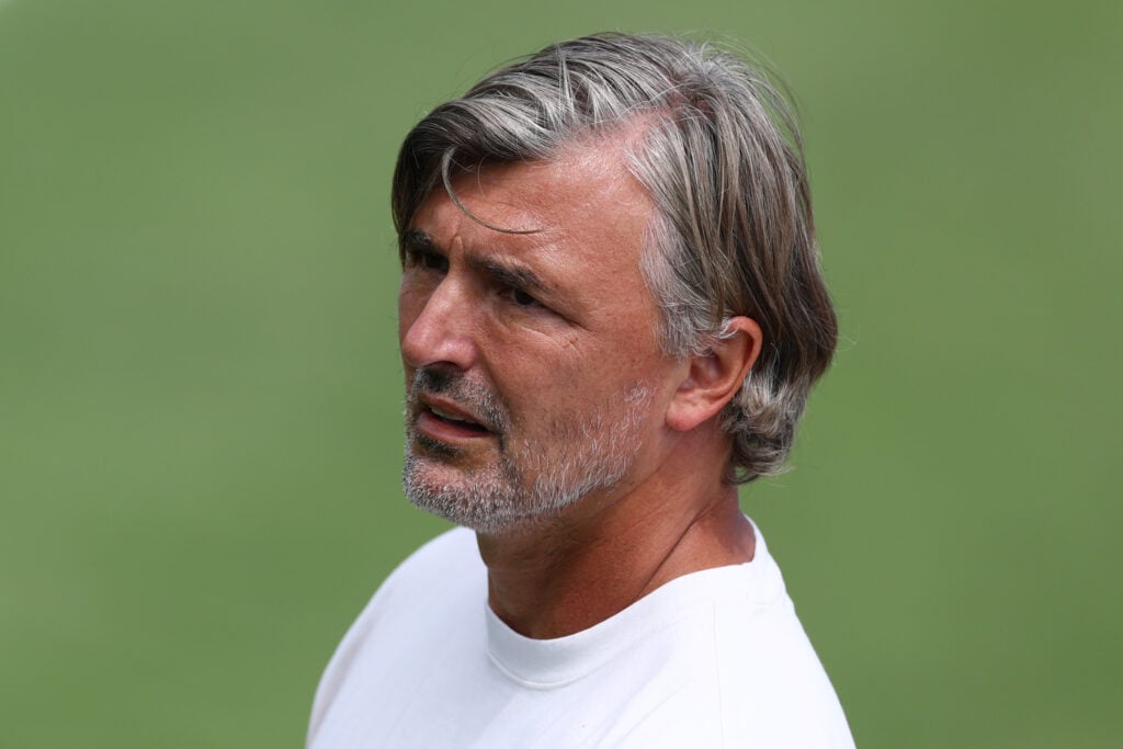 Goran Ivanisevic looks on during a practice session at Wimbledon in 2025