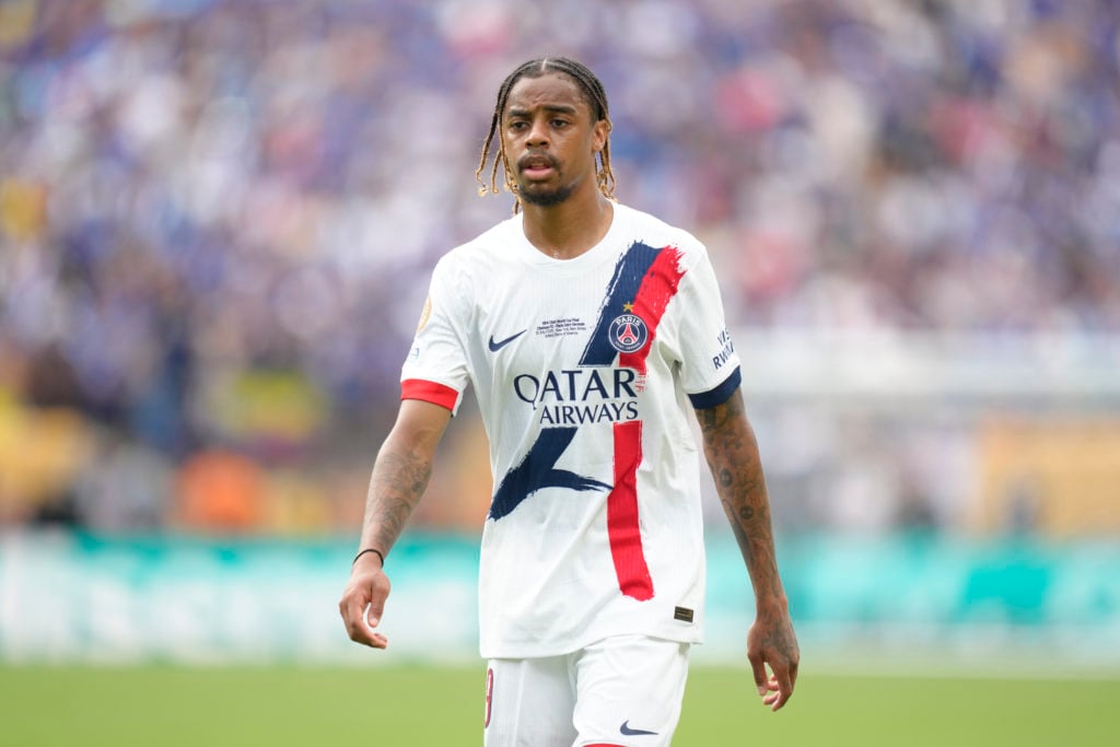 Bradley Barcola in action for PSG during the FIFA Club World Cup final against Chelsea