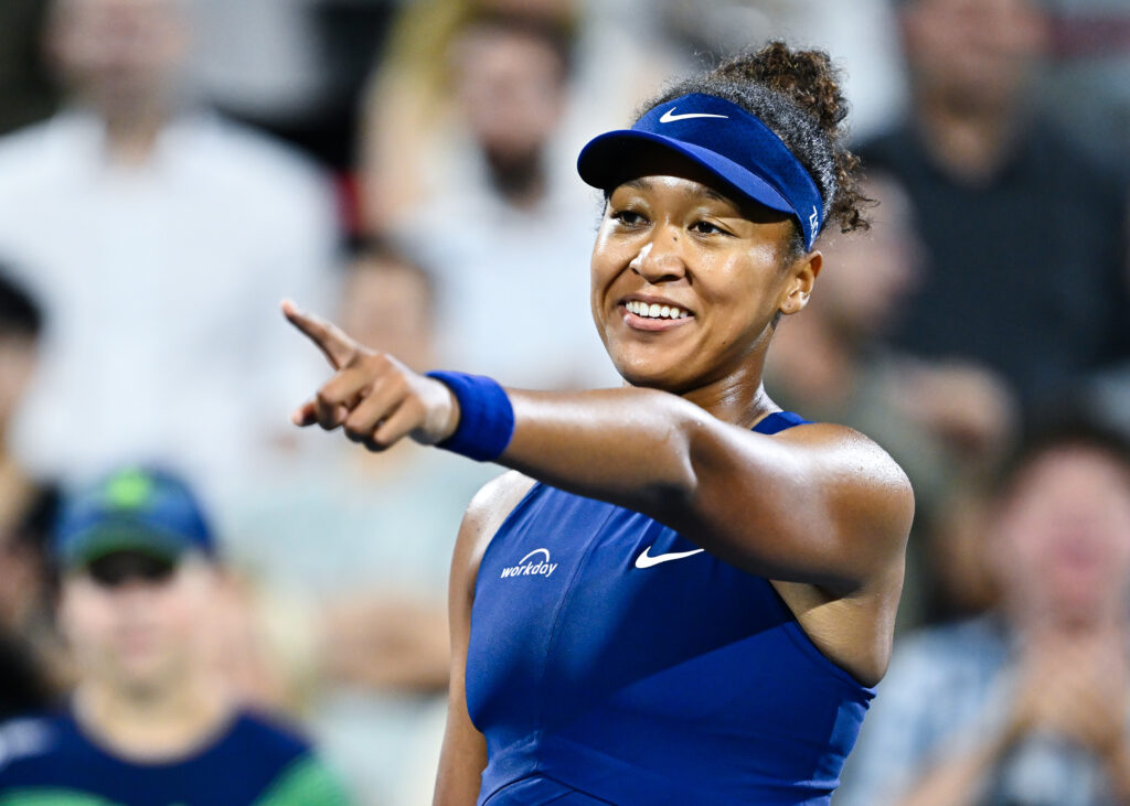 Naomi Osaka celebrates her victory over Elina Svitolina at the 2025 WTA 1000 National Bank Open presented by Rogers