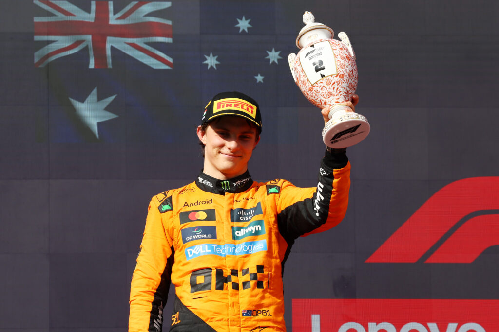 Oscar Piastri celebrates winning the F1 Grand Prix of Hungary