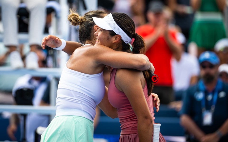 It was all smiles at the end for Sabalenka and Raducanu