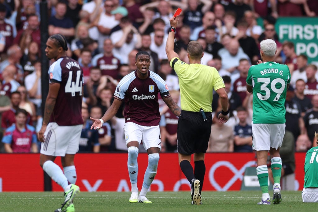 Ezri Konsa sent off during Aston Villa v Newcastle United in the Premier League