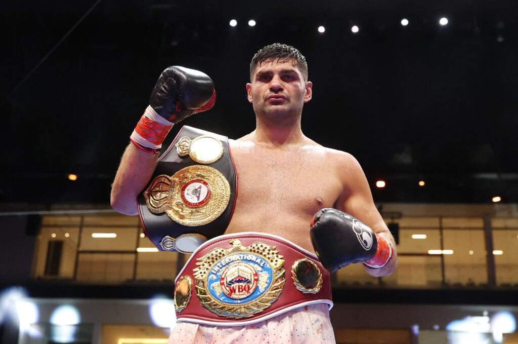 Filip Hrgovic celebrates defeating David Adeleye