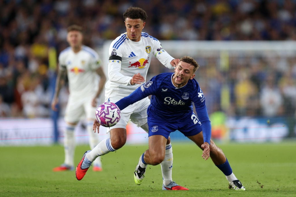 Leeds captain Ethan Ampadu and Everton's Kiernan Dewsbury-Hall do battle.
