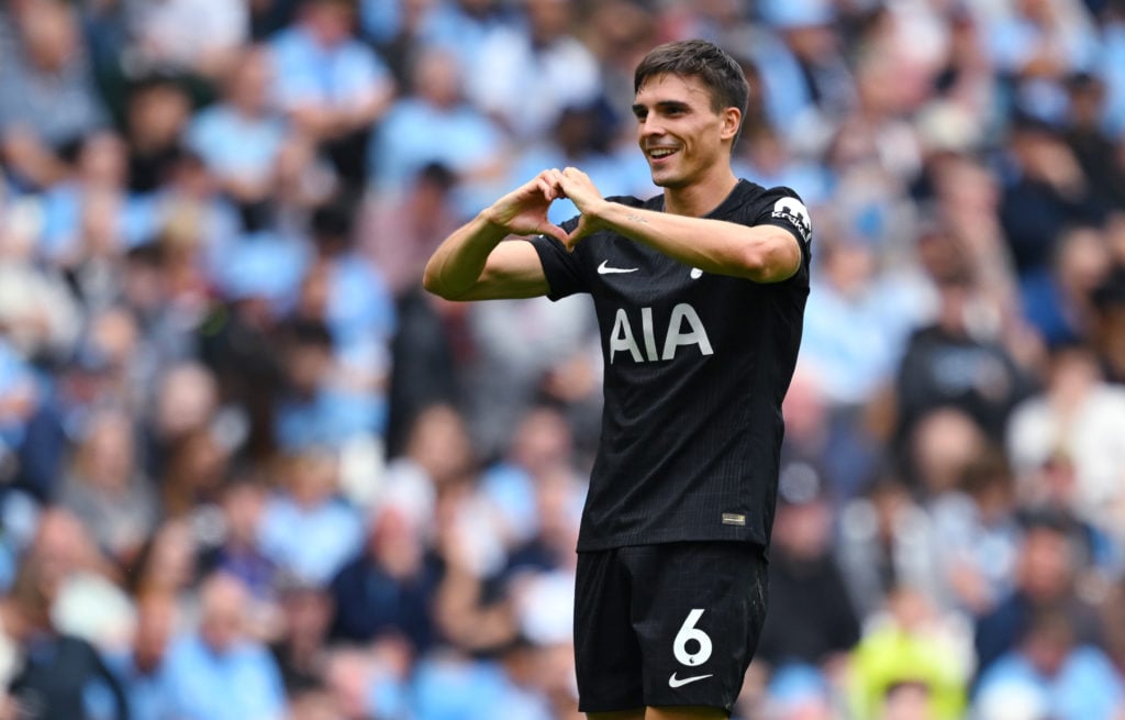 Joao Palhinha celebrates during Manchester City v Tottenham Hotspur in the Premier League